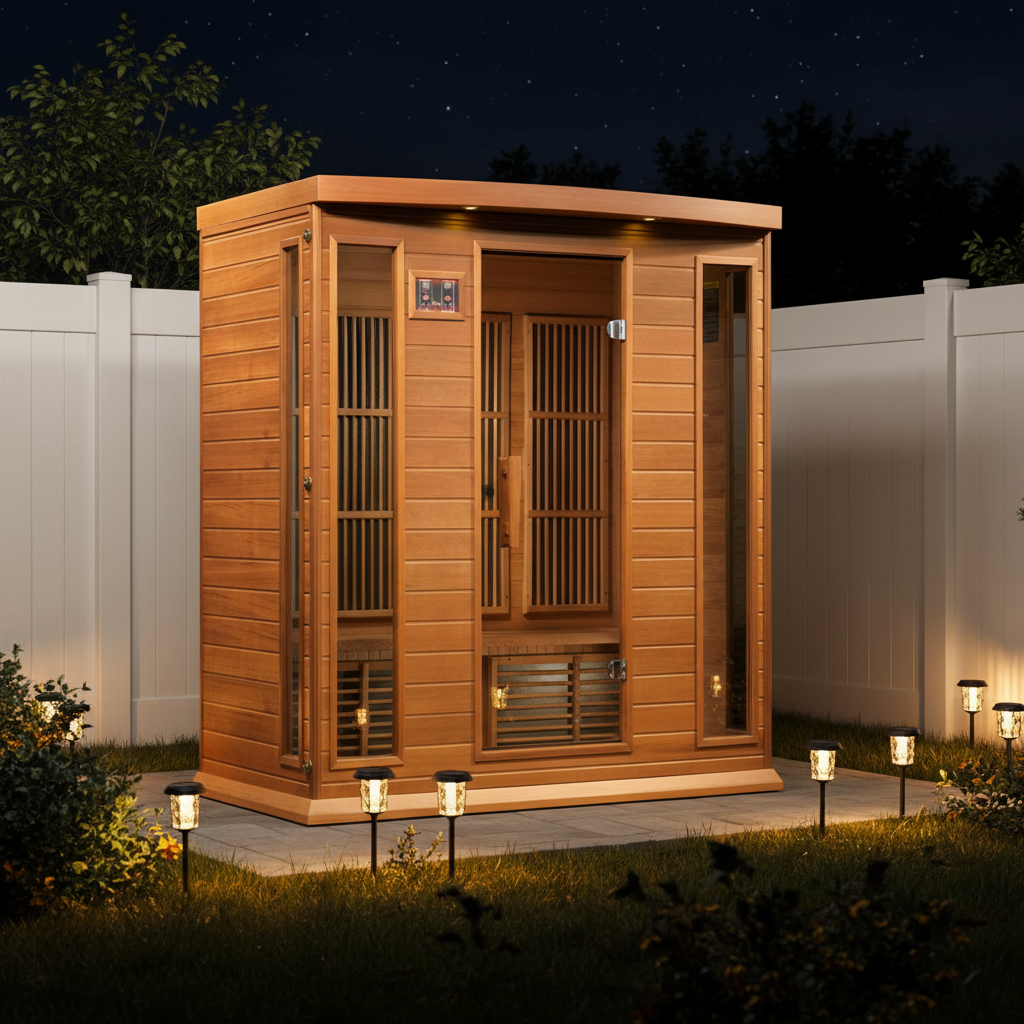 Experience Ultimate Relaxation with the Dynamic 4-Person Indoor Bluetooth Compatible FAR Infrared Sauna in Luxurious Cedar